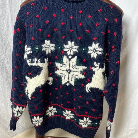 Sweaters - Vtg Studio Michelle Stuart Hand Knit Womens Mohair Sweater Navy Blue Fair Isle M
